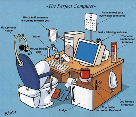 Offering many funny pictures and cartoons about computers, hardware, software, technical support, computer viruses, Microsoft, and programmers.